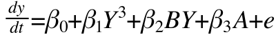 Change in Y = b0 + b1Y-cubed+b2BY+b3A + e